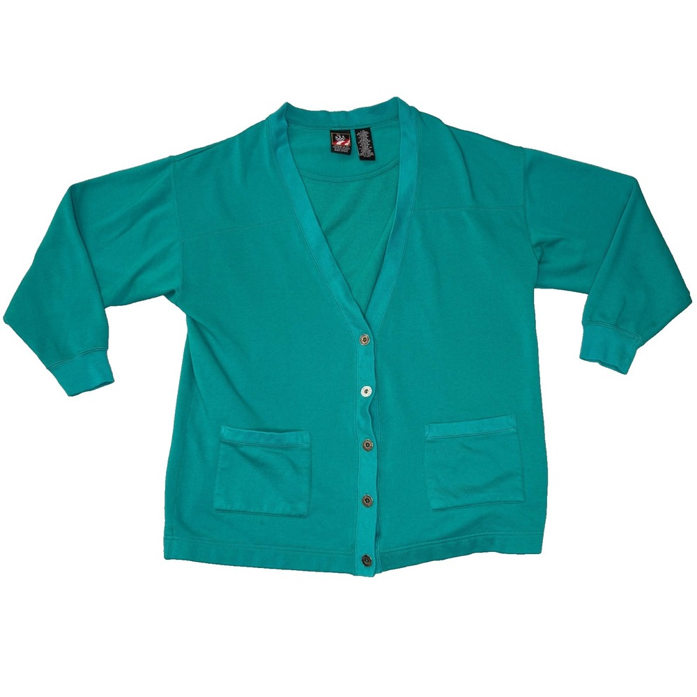 Vintage USA Olympics Teal Cardigan Sweatshirt Womens Large JCPenney 90s Sporty